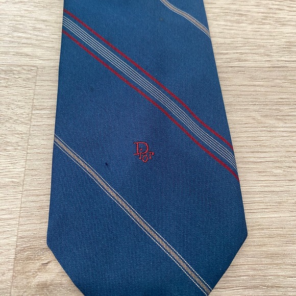 Vintage Christian Dior Tie Striped Navy - Picture 3 of 6